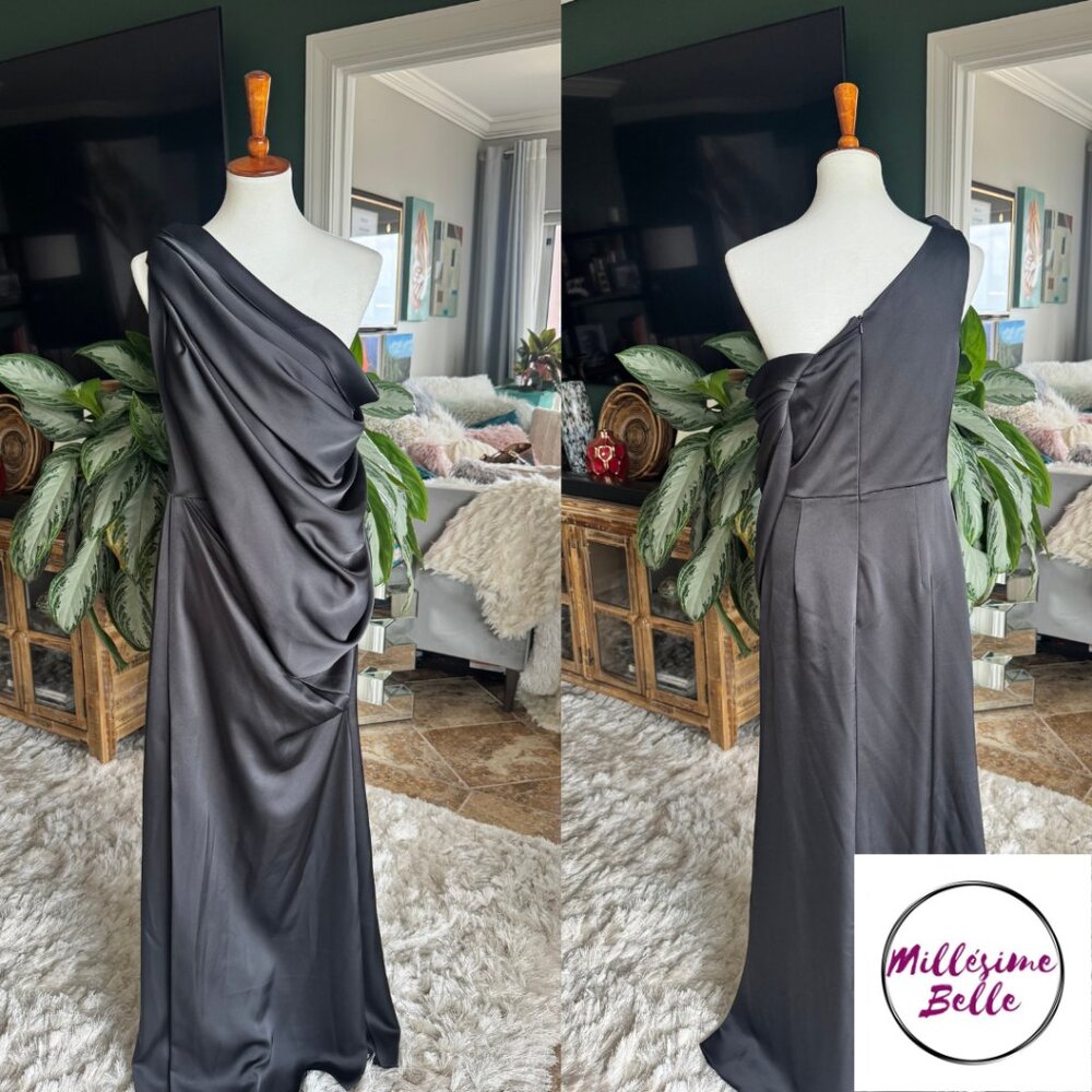 Theia Sleek Black One Shoulder Dress